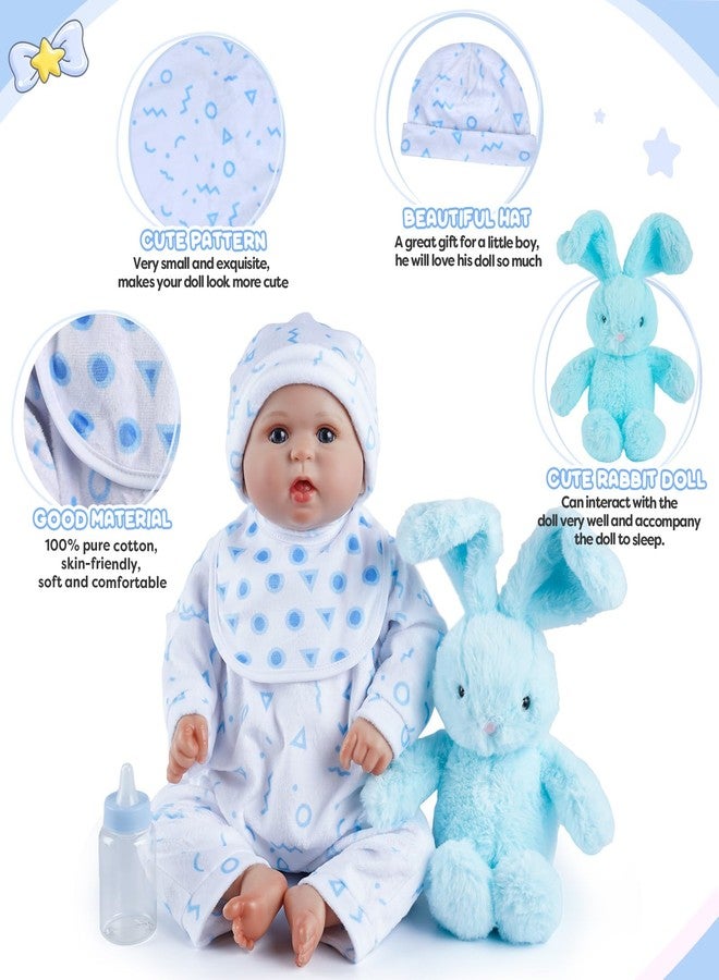 JIZHI 8 Pcs Reborn Baby Doll Clothes Set with Bassinet for 17-22 Inch Babydolls, Realistic Baby Boy Dolls Clothes fit Lifelike Reborn Baby Doll Accessories, Blue (Not Doll) - Image 2